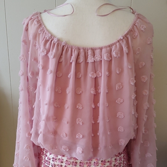 Pink Balloon Shirt Lantern Sleeve Fuzzy Dots Size Small - Picture 6 of 9